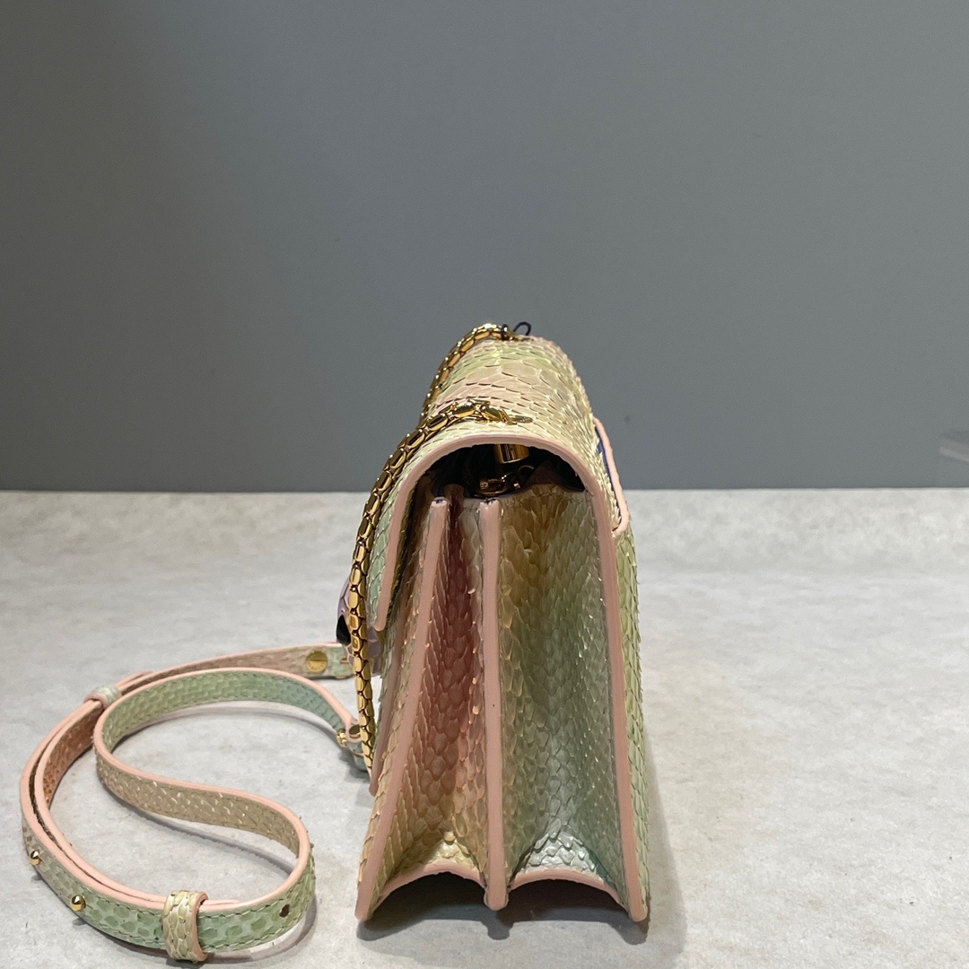 BVLGARI/宝格丽粉彩色珍稀蟒蛇皮斜背包64280703179139113