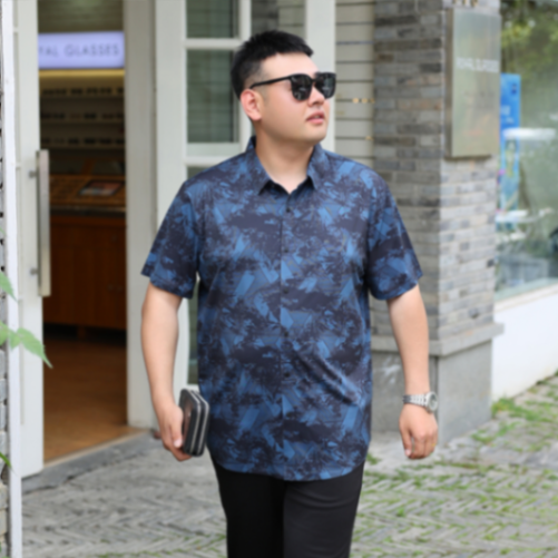 MOAIKA Cool, fashionable, casual, wrinkle-free short-sleeve business floral shirt, blue63457489102211111