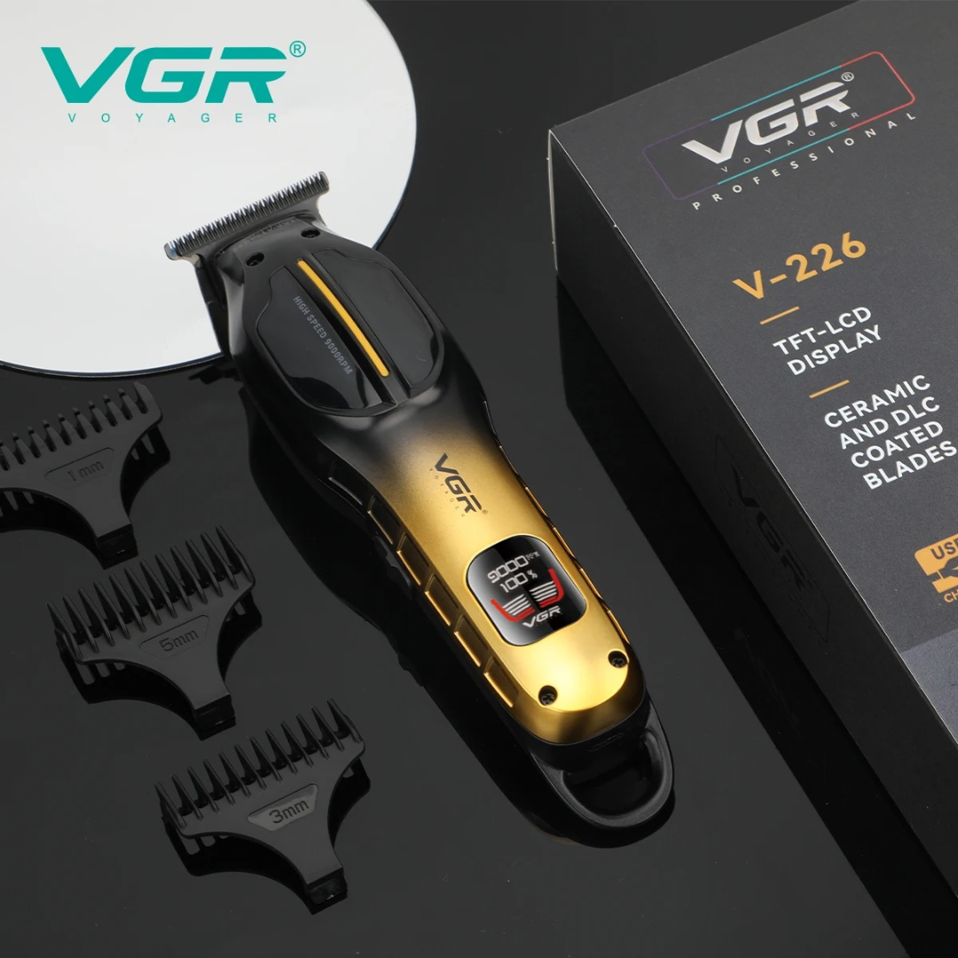 ماكينة قص شعر VGR V226 متعددة الاستخدامات، ماكينة قص شعر احترافية لاسلكية بسرعة 9000 دورة في الدقيقة، ماكينة حلاقة قابلة لإعادة الشحن للرجال ب刀ة DLC63214237421953114