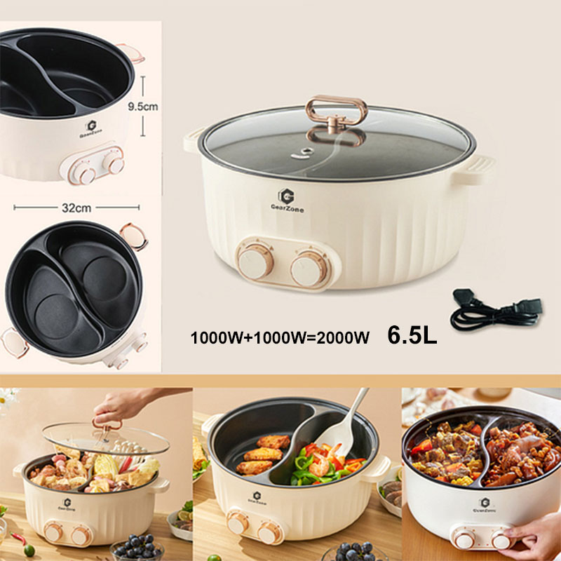 GearZone® 6.5L multi-function electric skillet, large capacity 6.5L dual-flavor skillet with a divider for multiple uses.63601866165378110
