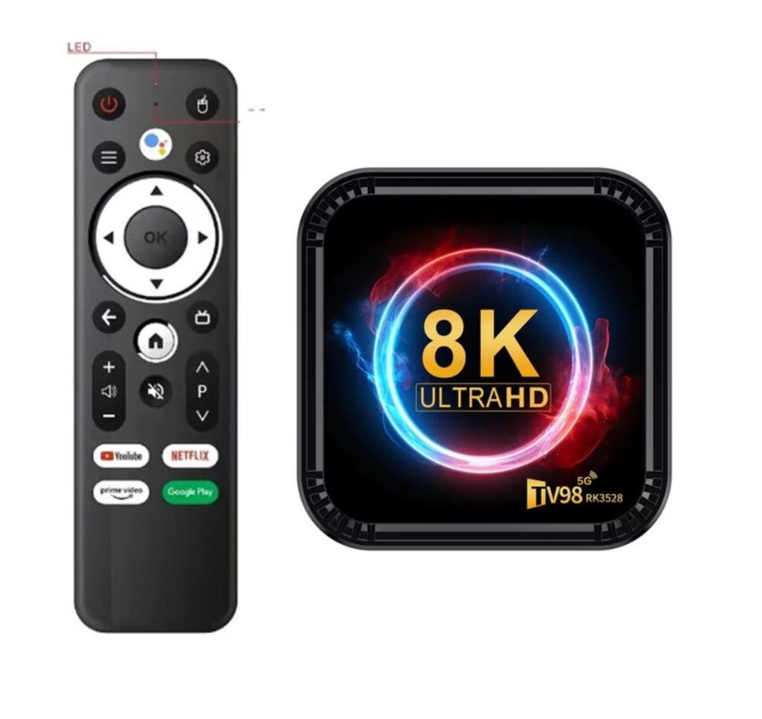 صندوق تلفاز ذكي TV98 RK3528، صندوق أندرويد 13 RK3528، رباعي النواة، واي فاي مزدوج 4G و5G، بلوتوث 5.0، 4 جيجابايت، 64 جيجابايت، جهاز تحكم عن بعد بصري، مشغل فيديو 8K HD، صندوق فك التشفير632281853340171122