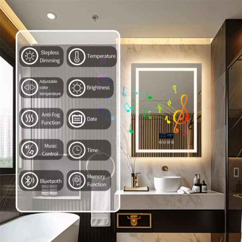Bathroom Lighted LED Mirror Anti-fog Bluetooth 3 Color Lights Wall Vanity Mirror63192676579841113