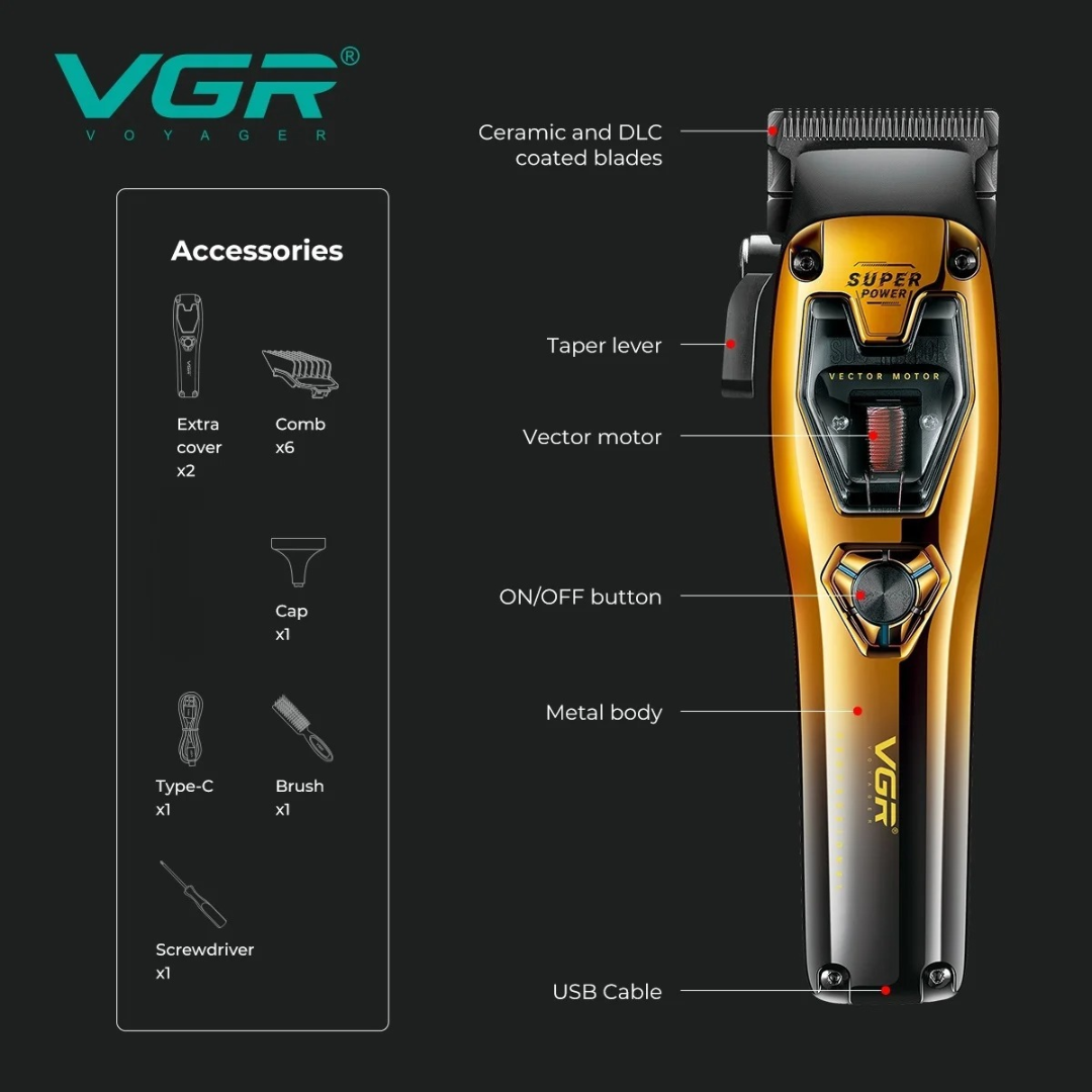 VGR V668 Trimmers 11000 RPM Professional Hair Cutting Machine Vector Motor Barber Trimmers Adjustable Electric Trimmers for Men 63148324343170111