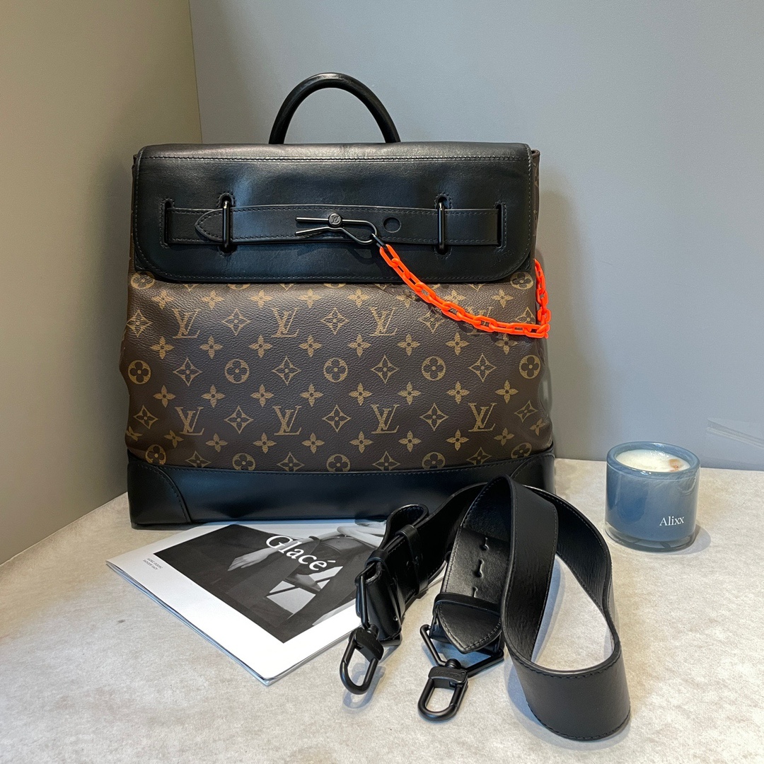 lv/路易威登 virgil老花拼皮翻盖公文包单肩斜挎手提包