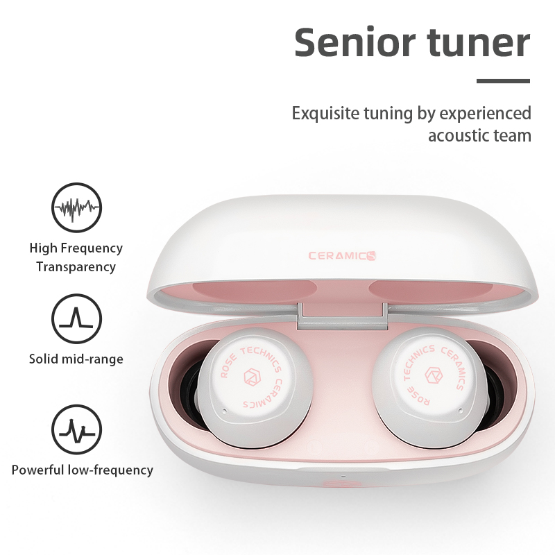 ROSESELSA Ceramics Wireless Earbuds, High-Fidelity Sound, 60ms Gaming Earphones, 35H Playtime with Super Charge, IPX5 Sweat Resistant, Dual Connectivity, Bluetooth 5.3, ENC（White）63656120820226110