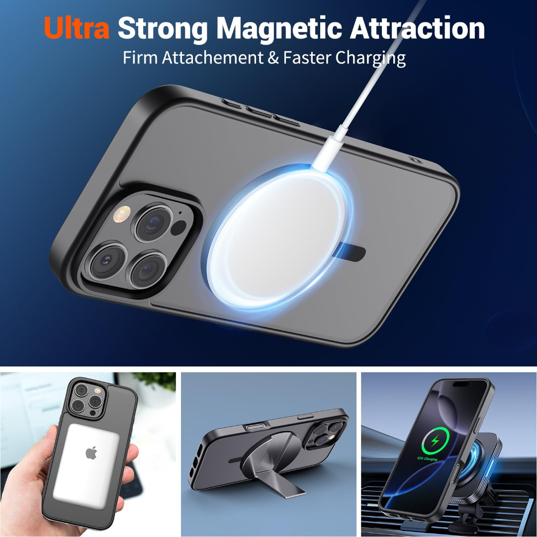 حالة مغناطيسية لهاتف iPhone 16 Pro Max (متوافقة مع MagSafe) (حماية عسكرية من السقوط) غطاء شفاف غير لامع مقاوم للصدمات63479877753219113
