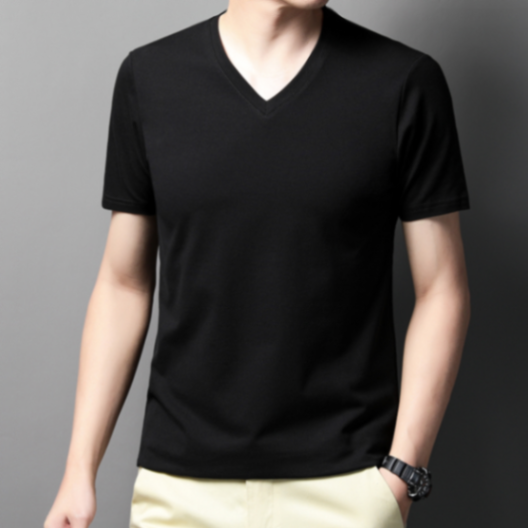 MOAIKA Classic Basic Solid Short Sleeve Men's Cotton Heart Collar Shirt      black63534435006337111