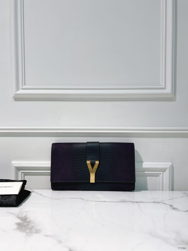 YSL HAND CLUTCH, Dark Purple/Gold