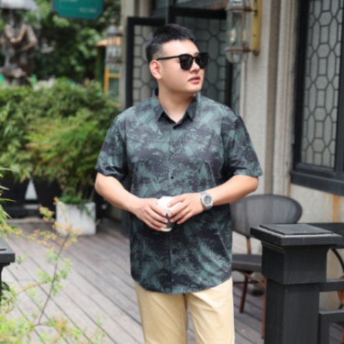 MOAIKA           Cool    fashionable    casual     wrinkle-free short-sleeve business floral shirt      Green63499343481729112