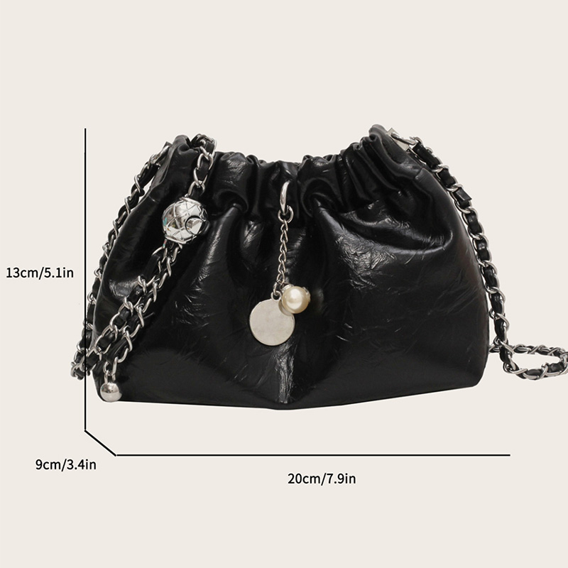 Chic Black Ruched Chain - Strap Bag63206103127555113
