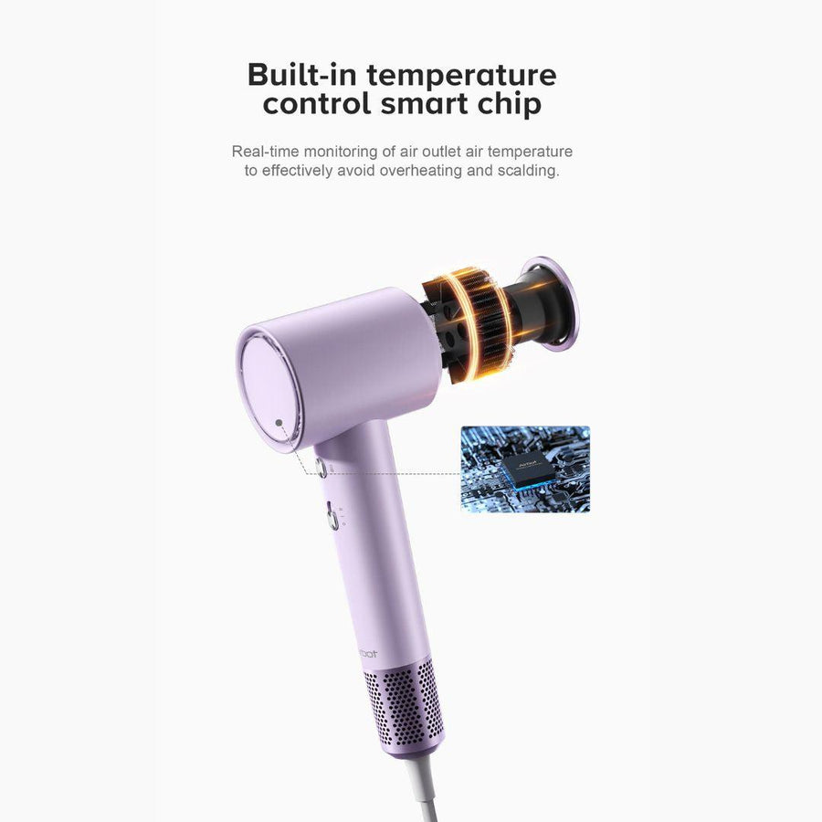 Airbot HD188A Purple EU - High-Speed Hair Dryer with 200mil Negative Ions, RGB LED Ring, Low Noise, Dual-Speed, Travel-Friendly & Stylish Design62884946924931113