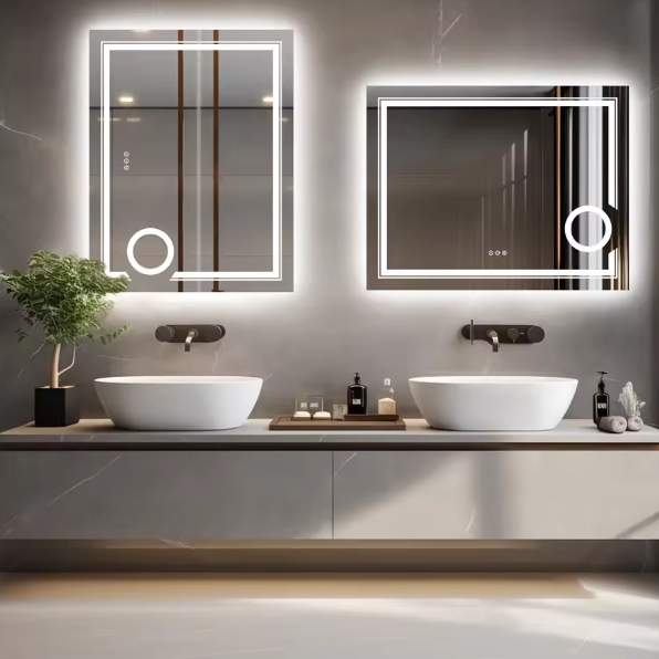 مرآة مكبرة LED بحجم 28x36 إنش، معلقة على الحائط في الحمام، مرآة للماكياج والاستحمام والمستلزمات الشخصية63123753278210111