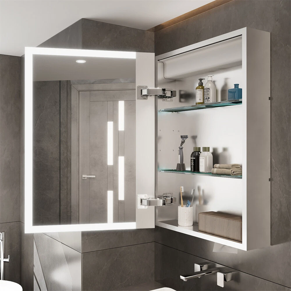 Lebella LED Medicine Cabinet Anti-fog Vanity Mirror Cabinet w/ Temperature Time Display63125454369025111