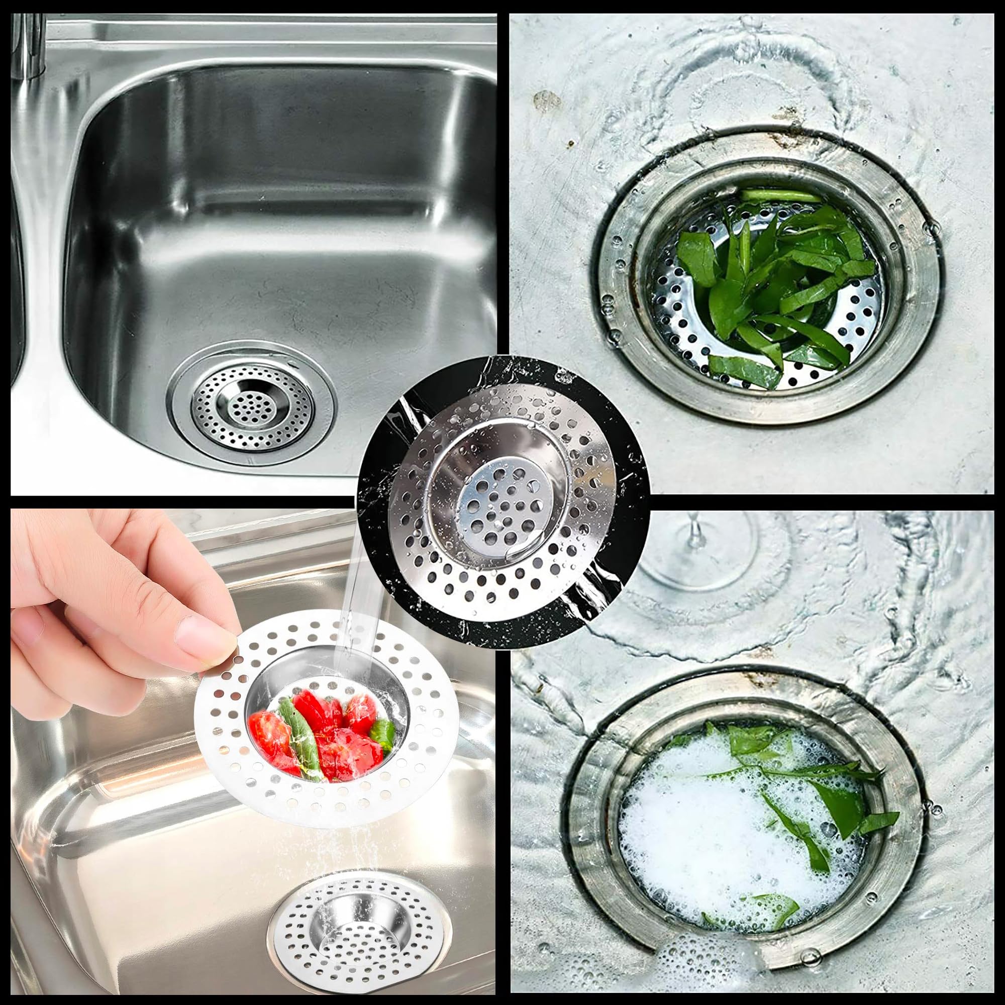 Blythornix Drain Strainer Stainless Steel, Kitchen Sink Plugs Circular, Drain Catches for Bathroom Sink and Tub Basket Filter 2 Packs 7 cm63615288562819114