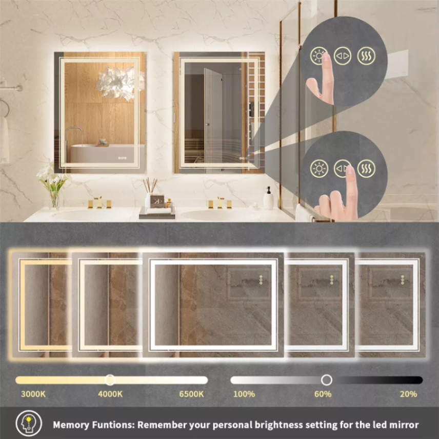 20"*28" LED Bathroom Mirror Anti Fog Wall Vanity Illuminated Mirrors Stepless Dimmable63145541234434113