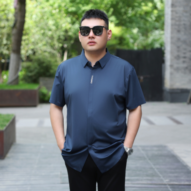 MOAIKA      Seamless soft and smooth shirt for men in solid color short sleeve        blue635249209150741116