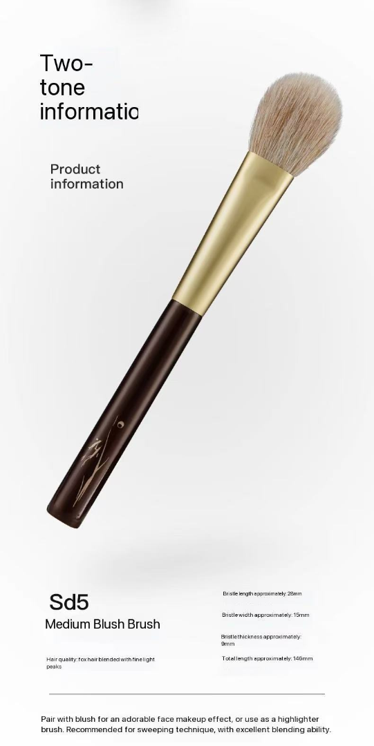 Dual-tone SD5 Blush Brush, Highlighter Brush & Eye Setting Brush (multi sizes: small, medium and large) with fox hair blended with wool63225306907138113