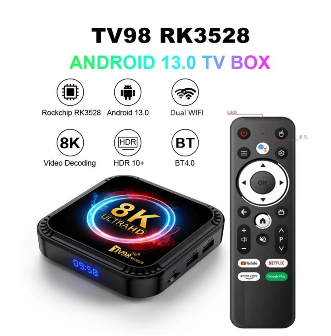 TV98 RK3528 Smart TV Box Android 13 Box Rk3528 Quad Core 4G&5G Dual Wifi BT5.0 4GB 64GB Voice remote 8K HD Player Set Top Box63228185334017112
