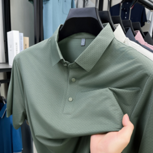 MOAIKA  new ice silk high-end seamless business collar T-shirt     green63456834107266112