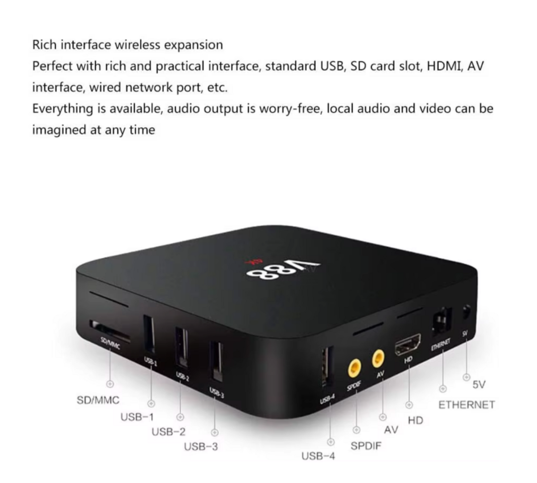 صندوق تلفاز أندرويد V88 نظام تشغيل 7.1، 1 جيجابايت + 8 جيجابايت، معالج رباعي النواة Amlogic S905L يدعم 4K، صندوق وسائط ذكي متعدد المهام63238562112897111
