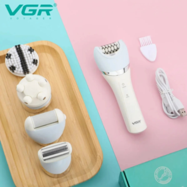 طقم جمالي مقاوم للماء IPX4 من في جي أر موديل V703، طقم جمالي كهربائي متكامل من خمسة في واحد، بما في ذلك ماكينة إزالة شعر للسيدات، وشفرة عائمة، وطقم إزالة أثر الكعب المؤلم، قابل لإعادة الشحن63203562536066112