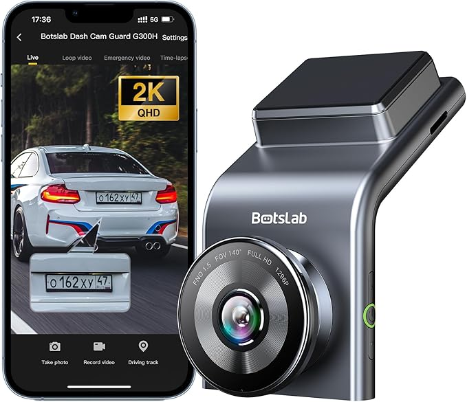 360 Dash cam G300H Pro,Botslab 2.5K Front Dash Cam, 170° Wide Angle Car Camera Front, Color Night Vision, Built in WiFi GPS, 24/7 Parking Mode, WDR, Emergency and Loop Recording(No SD Card)62884366060547113