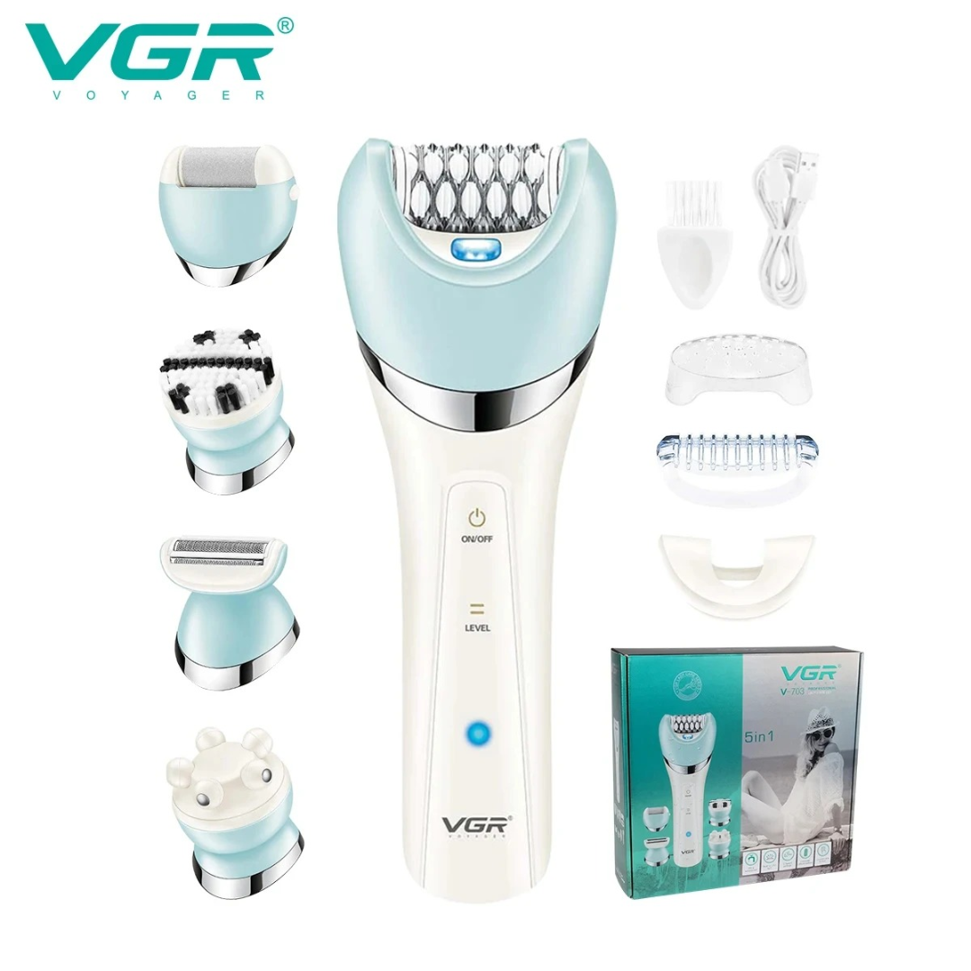 VGR V703 IPX4 Waterproof Five in One Beauty Set Electric Women's Hair Removal Knife Floater Rechargeable Foot Scar Removal Set 632035625360661124
