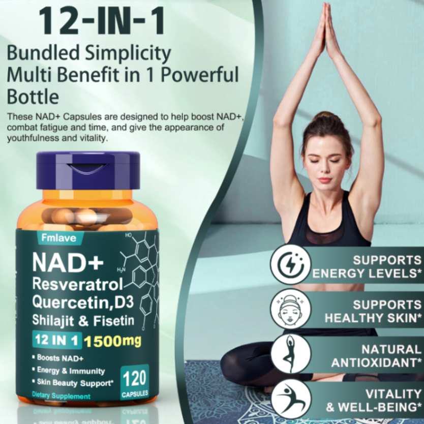 Fmlave12-in-1 NAD+ Beauty Support Supplement,Formula With Quercetin, D3, Shilajit & Fisetin Quercetin, Support To Be Younger,Immune & Energy & Focus For Man & Women& Adult ,120Capsules63084887988867111