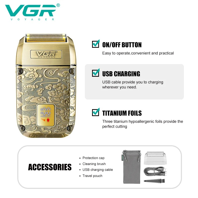 VGR V336 Shaver Professional USB Razor Rechargeable Beard Trimmer Digital Display Shaver Electric Trimmer 8500 RPM Shaver for Man63214381403906114