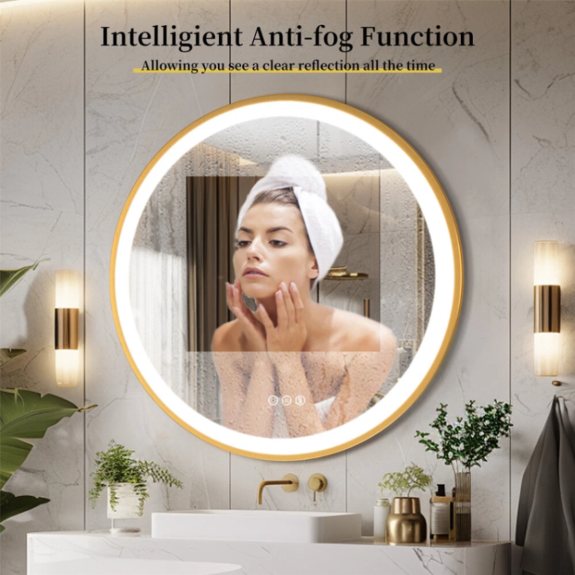 23.6" Round LED Mirror for Bathroom with Front Lights Gold Metal Framed Makeup Mirrors63192615512578112