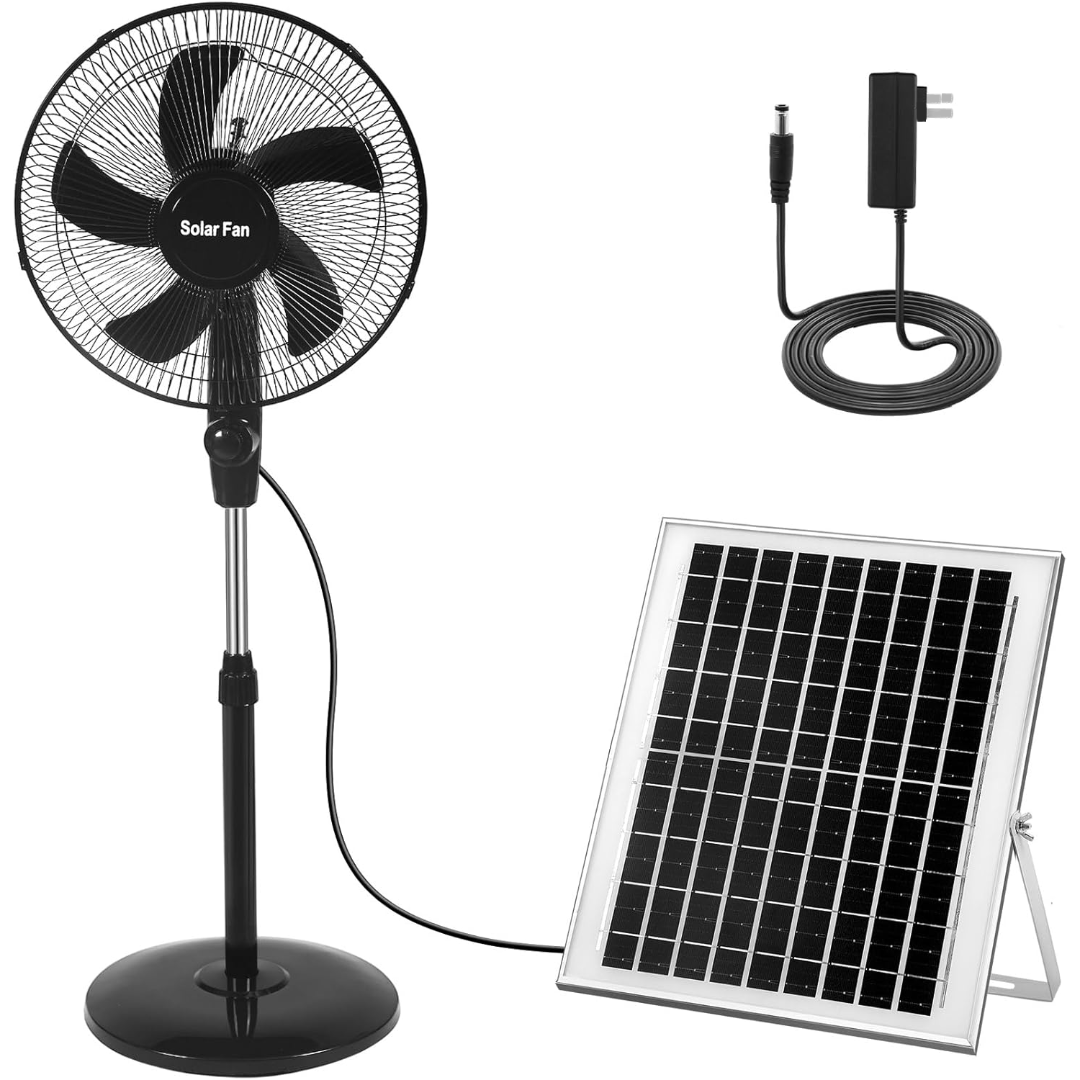 16 Inch Portable Solar Floor Fan Rechargeable Oscillating Standing Pedestal Fan with Solar Panel  Two Charging Methods 3 Speeds for Home Office Outdoor 11100263680578626946111