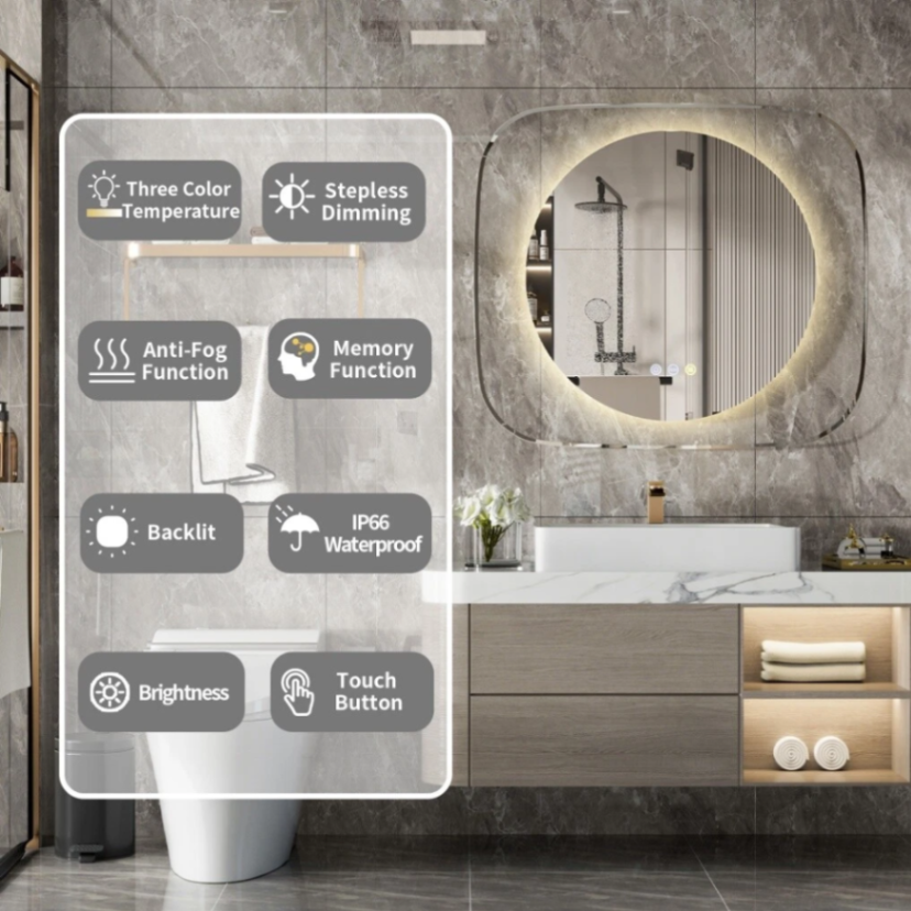 LED Bathroom Mirror with Clear Glass Frame Backlit Hanging Makeup vanity Mirrors63146025261441113