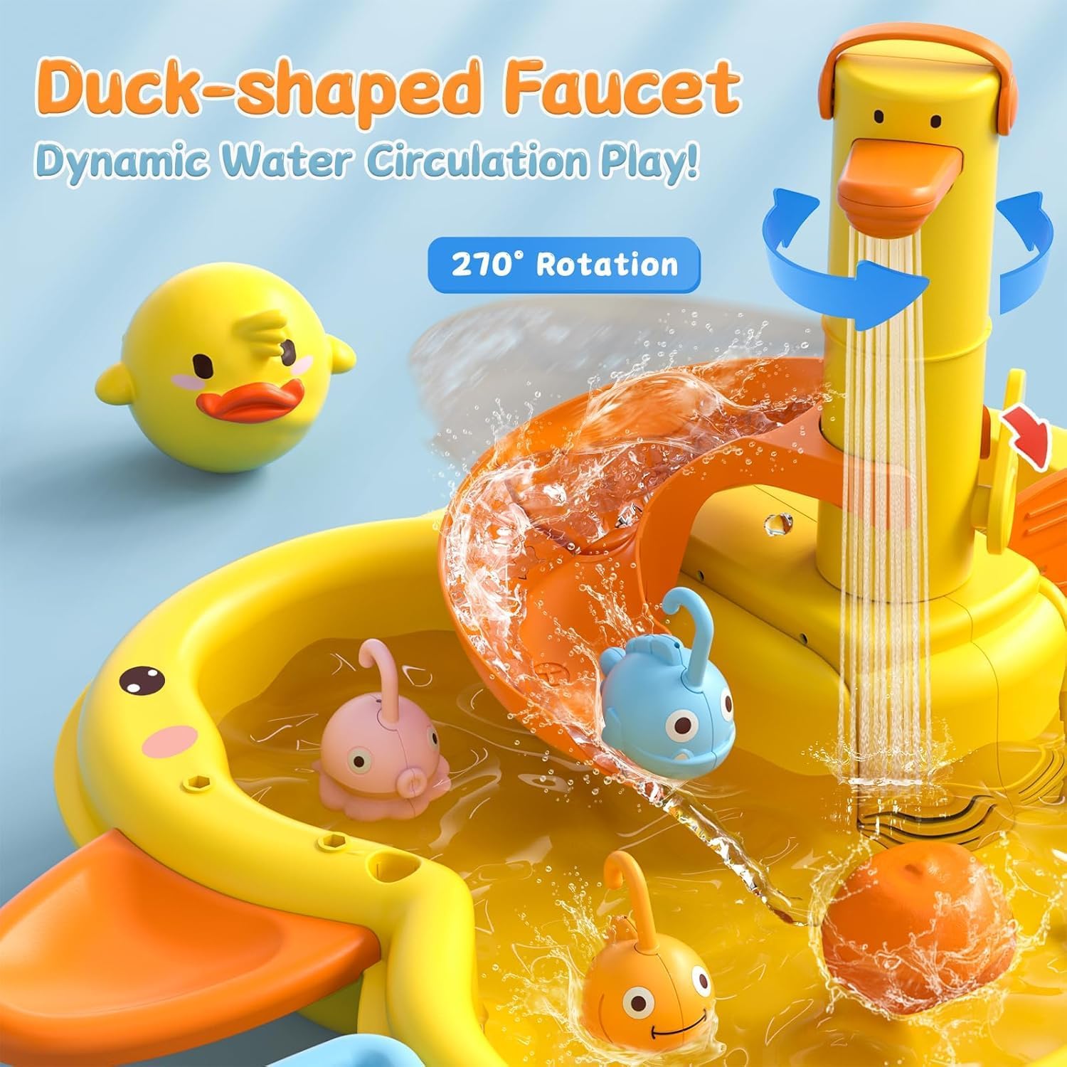 Kids Kitchen Sink Toys, 3 in 1 Toy Sink with Flowing Water, with Electric Duck Faucet, Water Slide, Pool Float Fishing Game Gift Toy for Boys Girls Z00263680560665603112