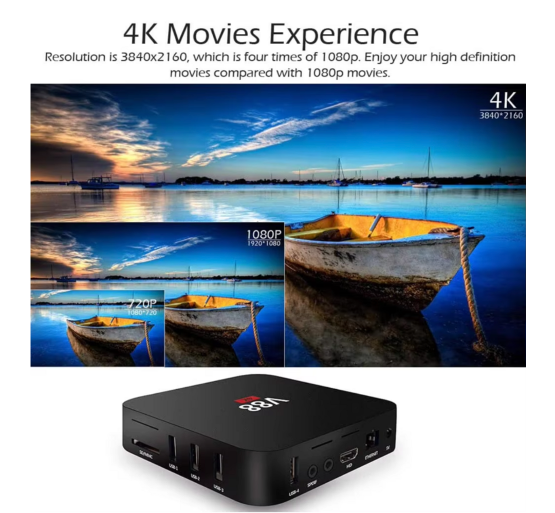 صندوق تلفاز أندرويد V88، نظام تشغيل 7.1، ذاكرة عشوائية 1 جيجابايت + ذاكرة داخلية 8 جيجابايت، معالج رباعي النواة Amlogic S905L، يدعم دقة 4K، صندوق وسائط ذكي متعدد المهام63269264434049113