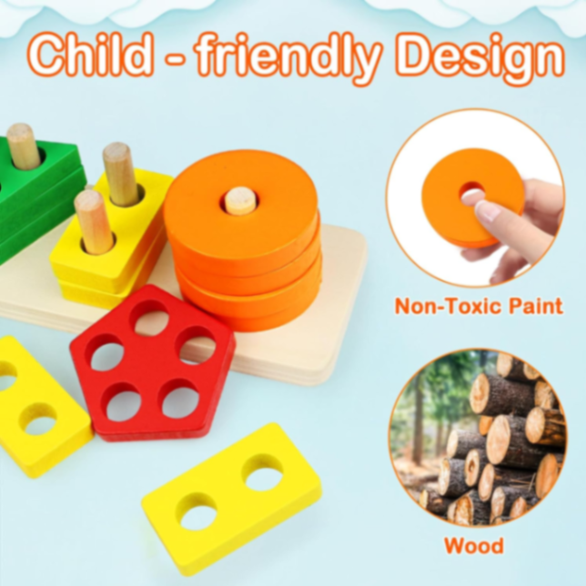 Toys for 1 to 3-Year-Old Boys Girls Toddlers, Wooden Sorting & Stacking Toys for Toddlers and Kids Preschool, Educational Toys, Color Recognition Stacker Shape Sorter, Learning Puzzles Gift63557541800963111
