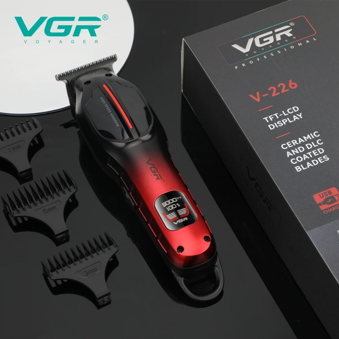 VGR V226 Hair Trimmer Professional Cordless Hair Cutting Machine 9000 RPM Barber Rechargeable Clipper DLC Blade Trimmer for Men 63214237421953113