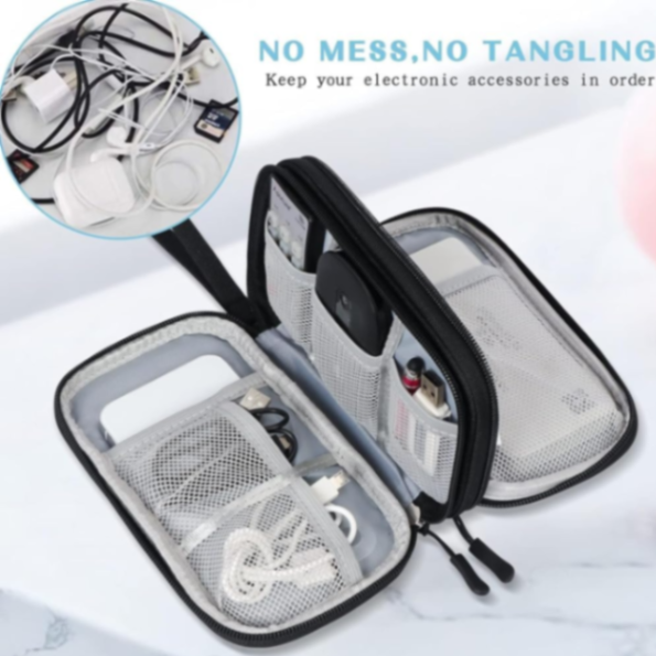 Electronic Accessories Bag Organizer - Travel Mobile Electronics Accessories & Supplies - Compatible For Charger USB Cables SD Memory Cards Earphone Flash Hard Drive Phone Power Bank (Black)63557088706178111