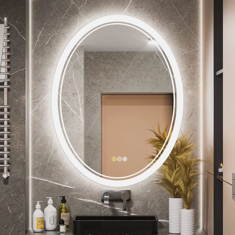 مرآة بيديت LED بيضوية مضادة للضباب بحجم 27.5 بوصة، مرآة حائط قابلة للتغميض لوضع المكياج63124992961281111