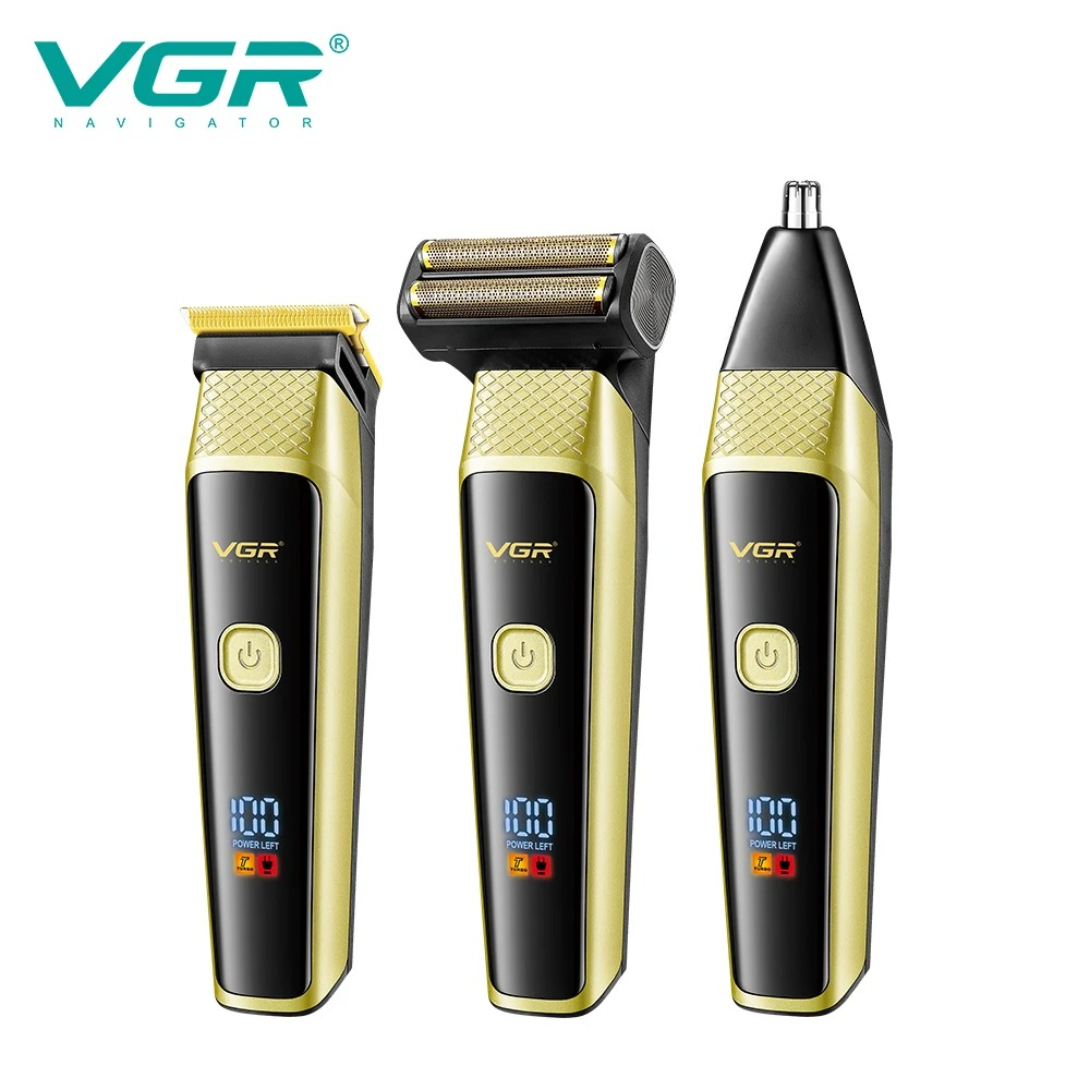 ماكينة حلاقة الشعر VGR V336، مجموعة من 3 قطع للرجال، ماكينة قص شعر قابلة لإعادة الشحن، مجموعة كاملة من ماكينة الحلاقة وماكينة التهذيب632143019974431113
