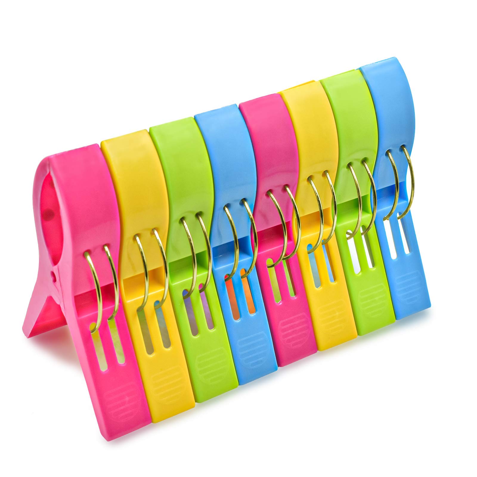 Blythornix Clothes Pins Plastic, Beach Towel Clips, Chair Clips Towel Holder, Hanging Clip Clamps, Clothespins for Landry Large Size 8 Packs