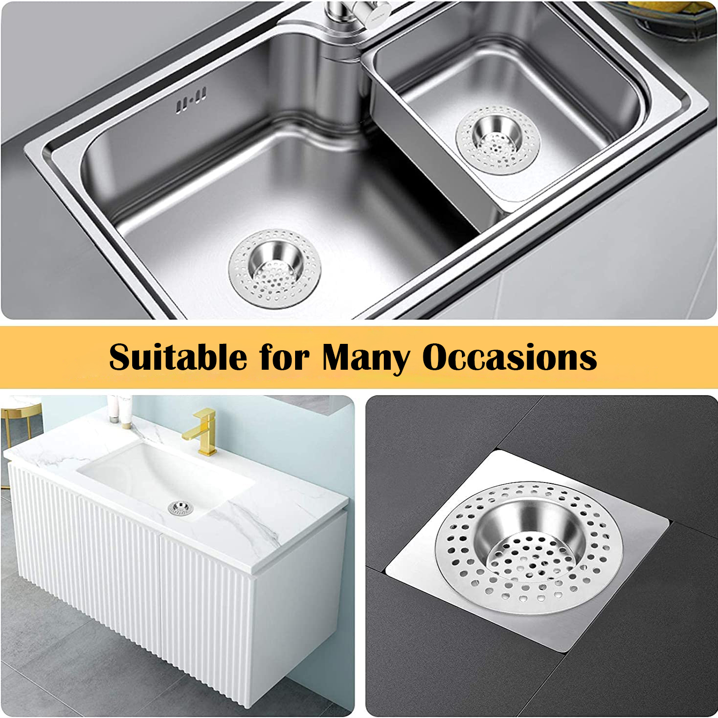 Blythornix Drain Strainer Stainless Steel, Kitchen Sink Plugs Circular, Drain Catches for Bathroom Sink and Tub Basket Filter 2 Packs 7 cm63615288562819112