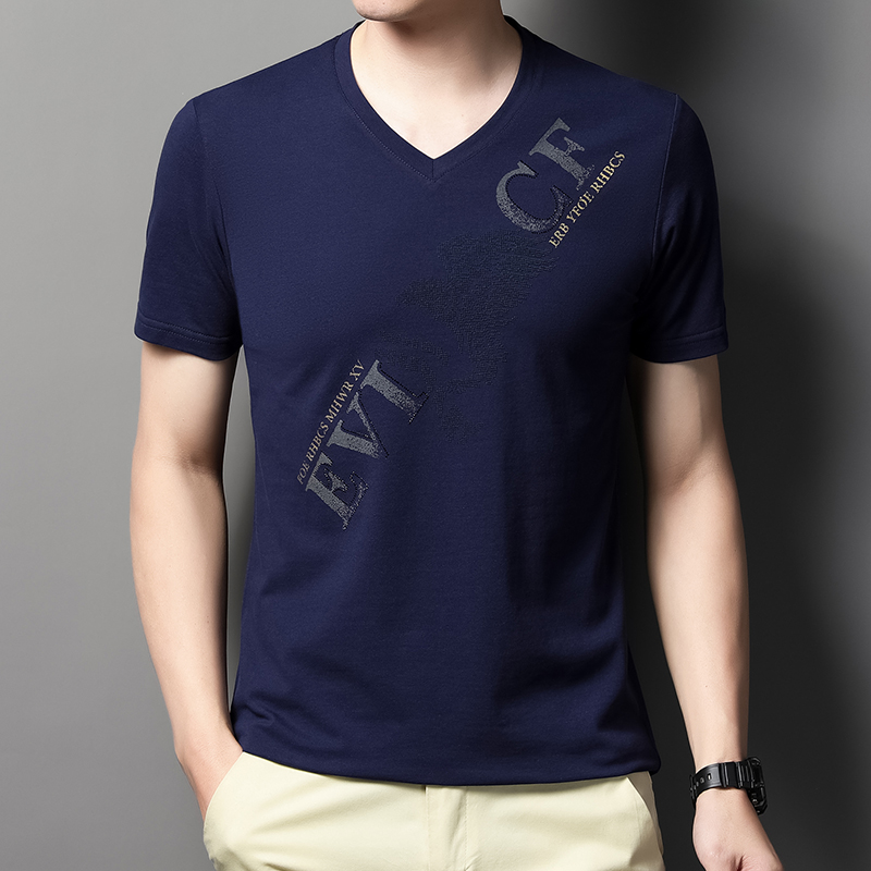 MOAIKA New Cotton Heart-Shaped Collar Summer Men's Short Sleeve in     Navy blue63534321466499111