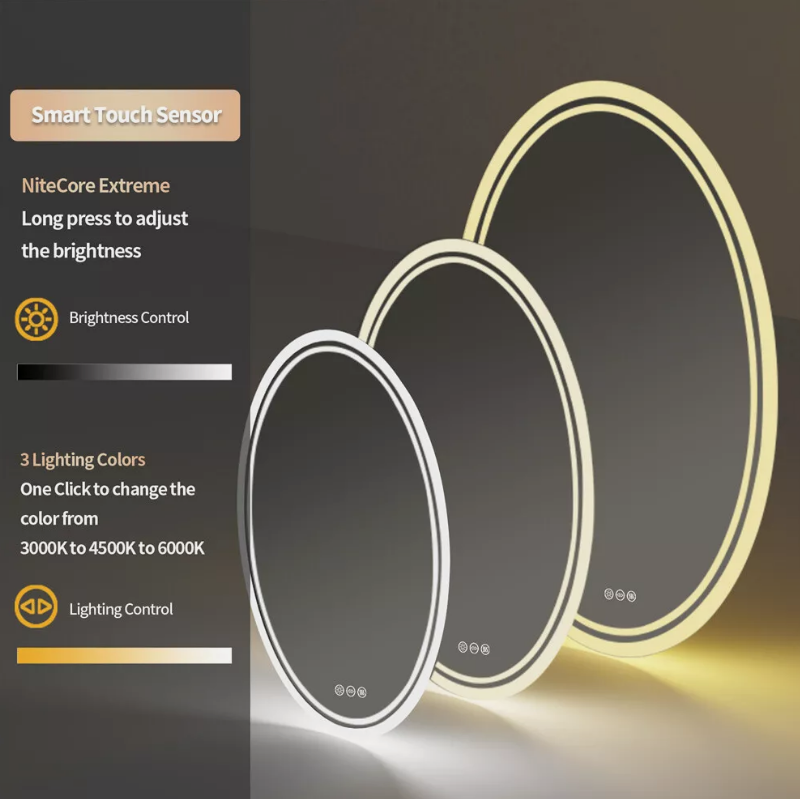 27.5" Memory Defog Oval LED Vanity Mirror Bathroom Steples Dimmable Wall Makeup Mirror63124992961281113