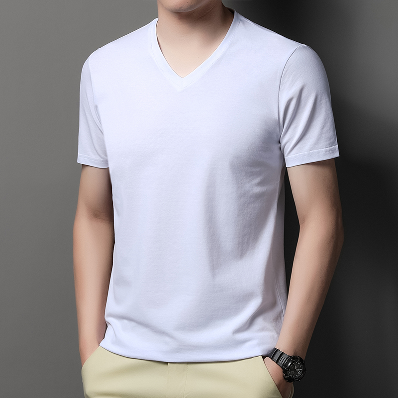 MOAIKA   Classic Basic Solid Short Sleeve Men's Cotton Heart Collar Shirt      White63534338873345111