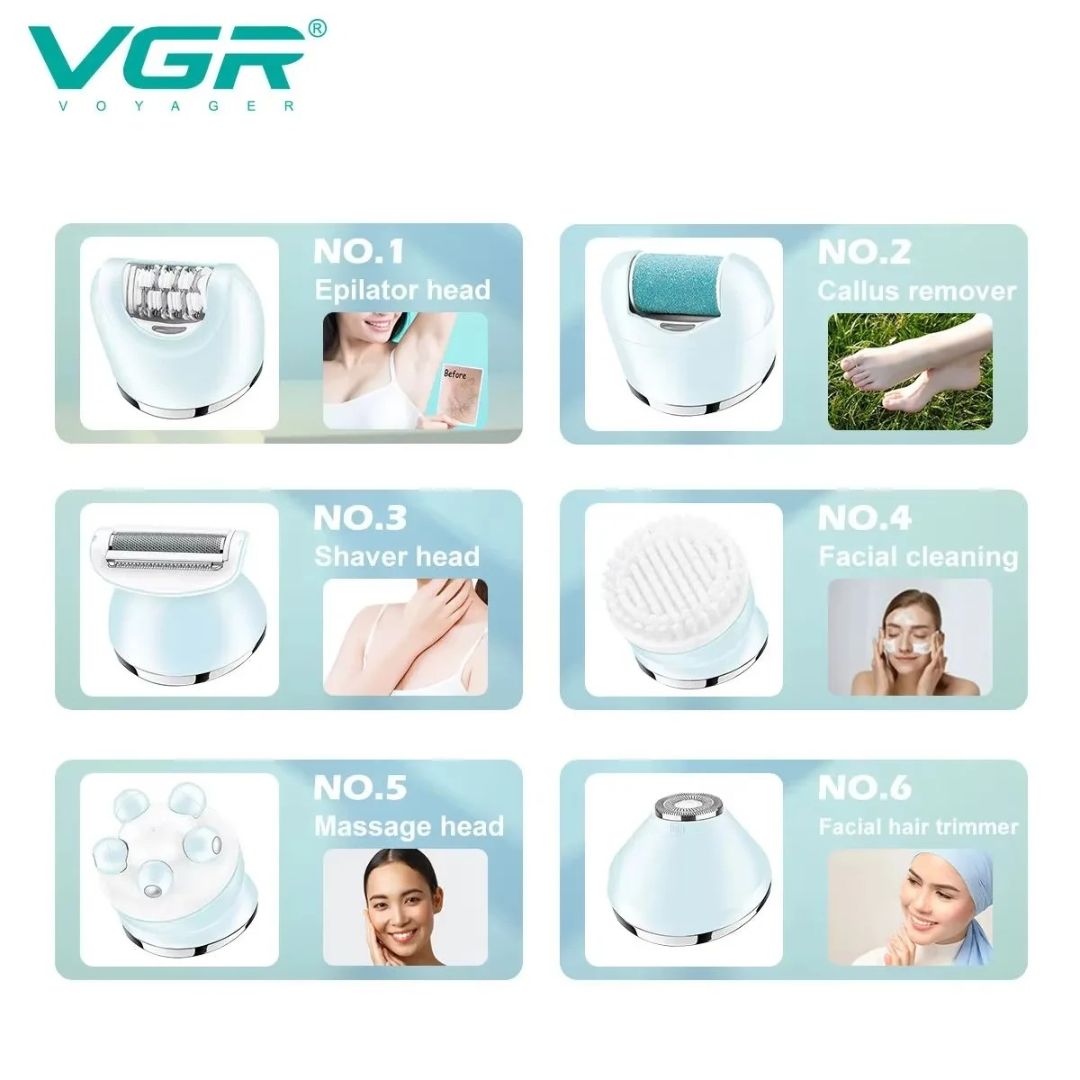 VGR V733 Hair Remover Electric Epilator Hair Removal Tool Shaver LED Epilator 63203642456707111