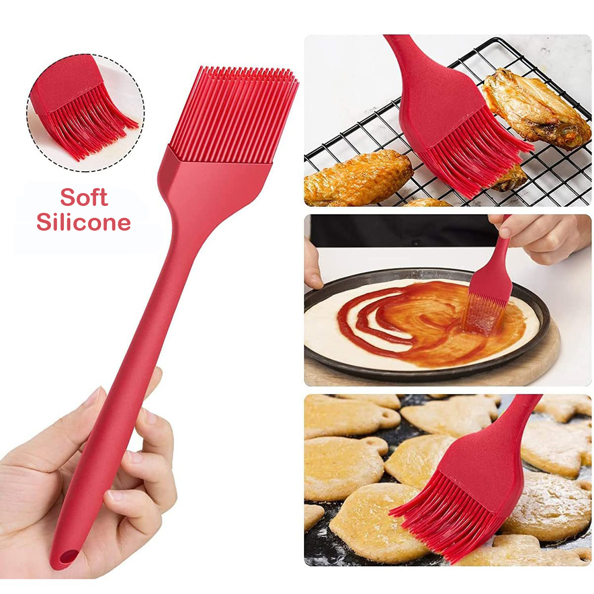 Blythornix Silicone Pastry Brushes for Baking and Cooking, Kitchen Food Basting Brushes for Grill with Long Handle Oil Brush Set63604429355137111