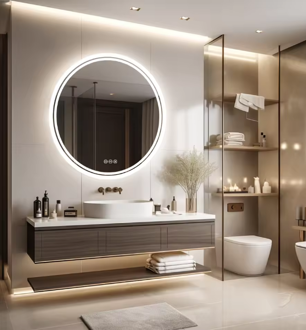 Labella 60cm Round Large LED Bathroom Mirror Backlit Built-in Touch On/Off Dimming Anti-fog Wall Mounted Mirror631153988089621113