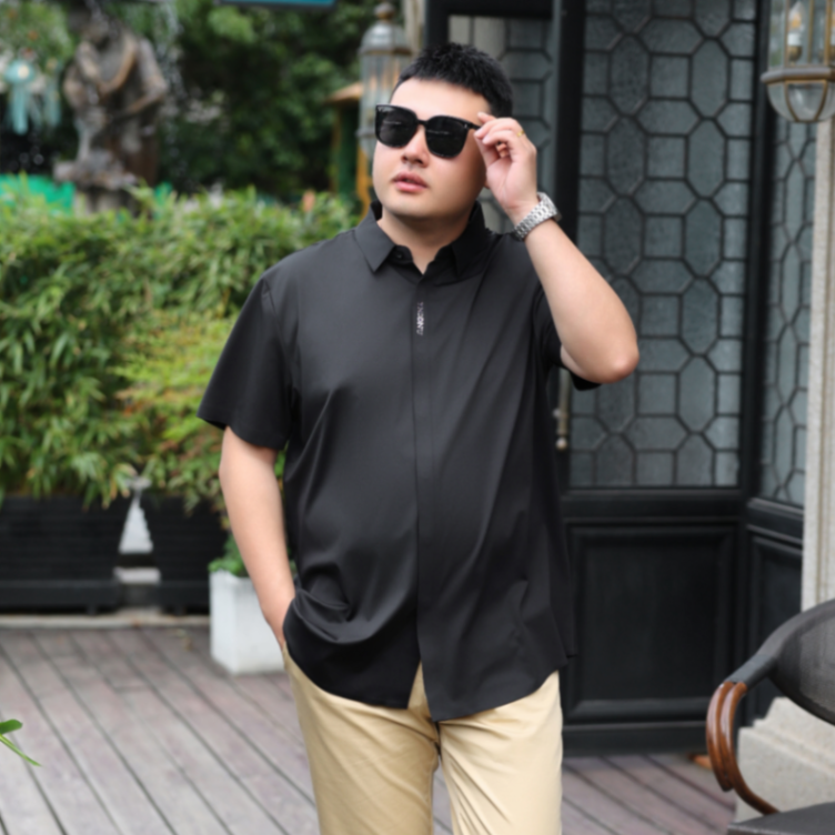 MOAIKA       Seamless soft and smooth shirt for men in solid color short sleeve           black63513786071170110