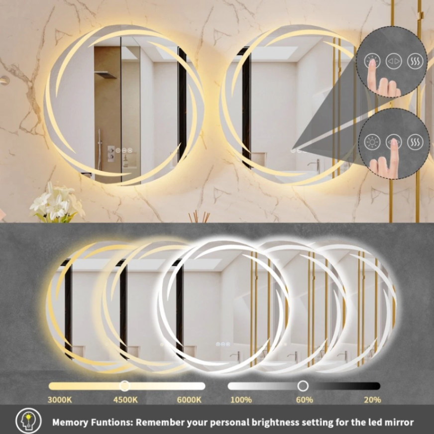 Labella 23.6" Illuminated Bathroom Wall Mirror Round LED Vanity Makeup Mirror Stepless Dimming63192757589251113