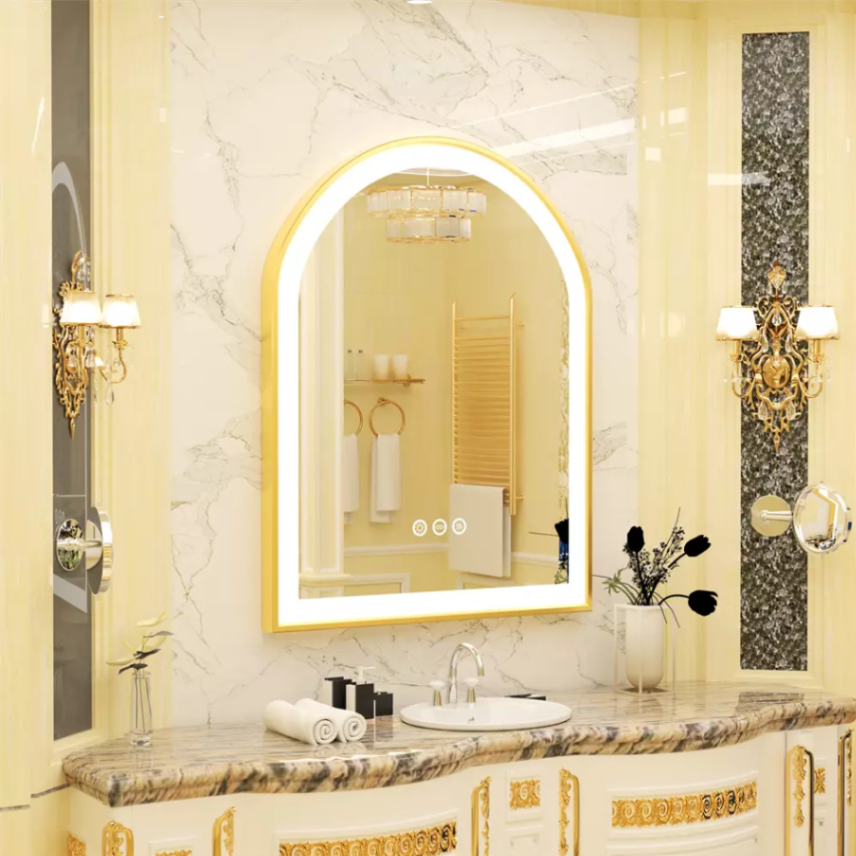 Lebella Gold Aluminum Frame Front-lit Bathroom Vanity Mirror Dimmable Shatterproof Defog63192349547906113